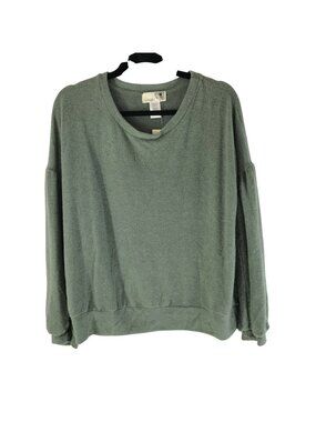 Everleigh Womens Sweater Pullover Puff Sleeve Scoop Neck Soft Green Size M